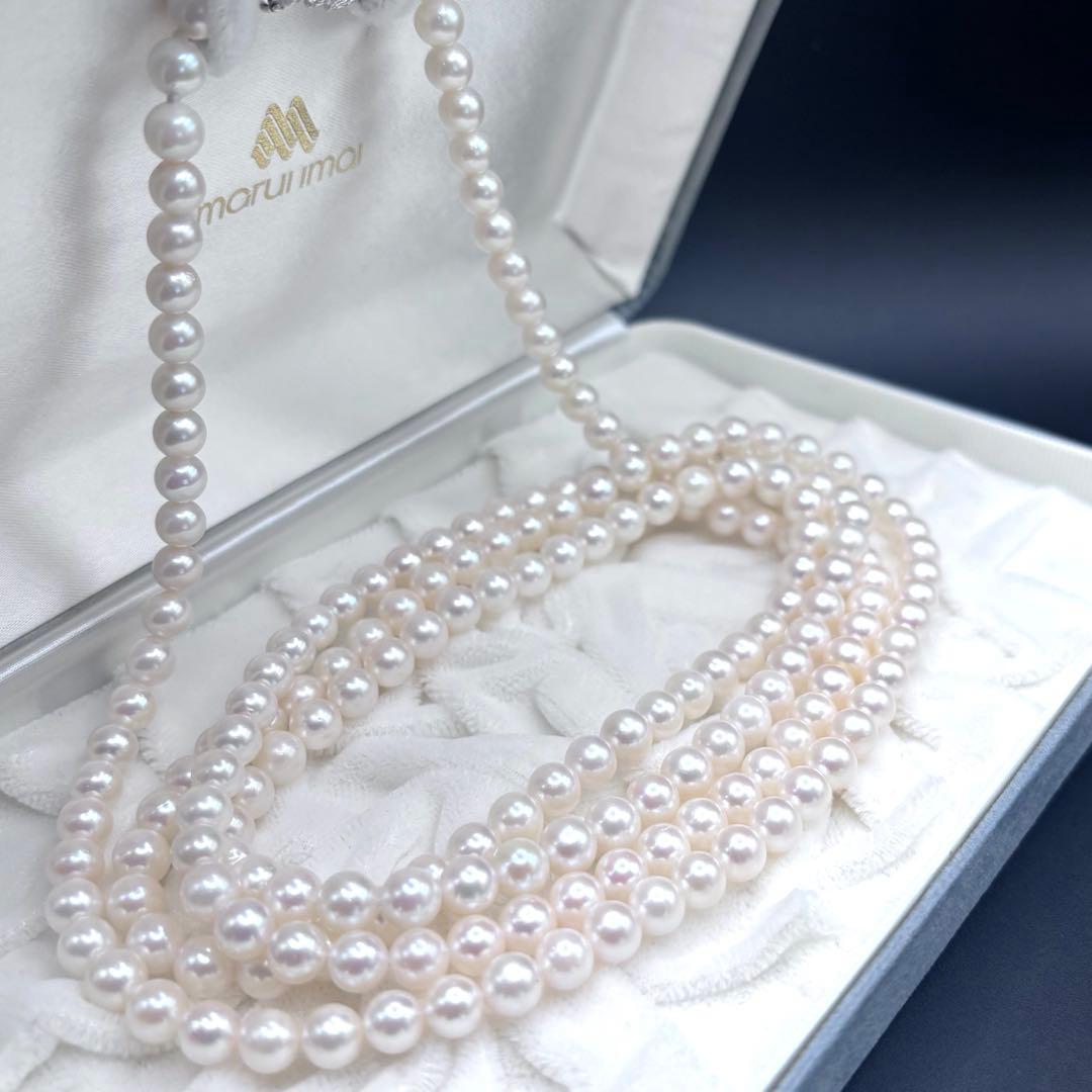 百貨店購入✨干渉色◎ あこや真珠パールロングネックレス 2連3連　120cm
