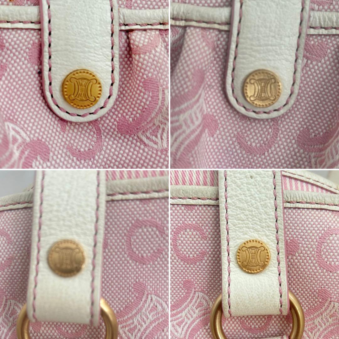 セリーヌ CELINE リリーCマカダムピンクキャンバス レザーハンドバッグ