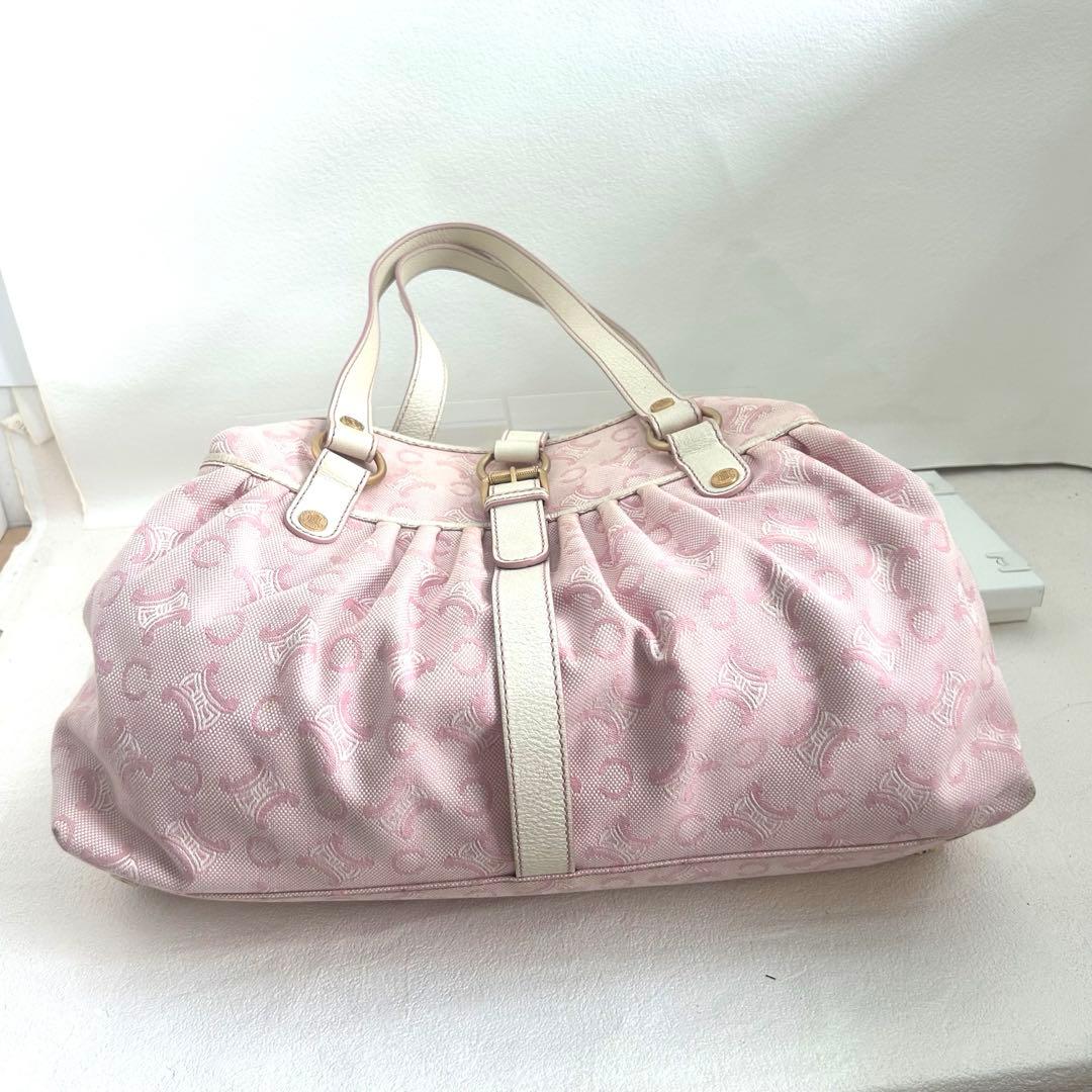 セリーヌ CELINE リリーCマカダムピンクキャンバス レザーハンドバッグ