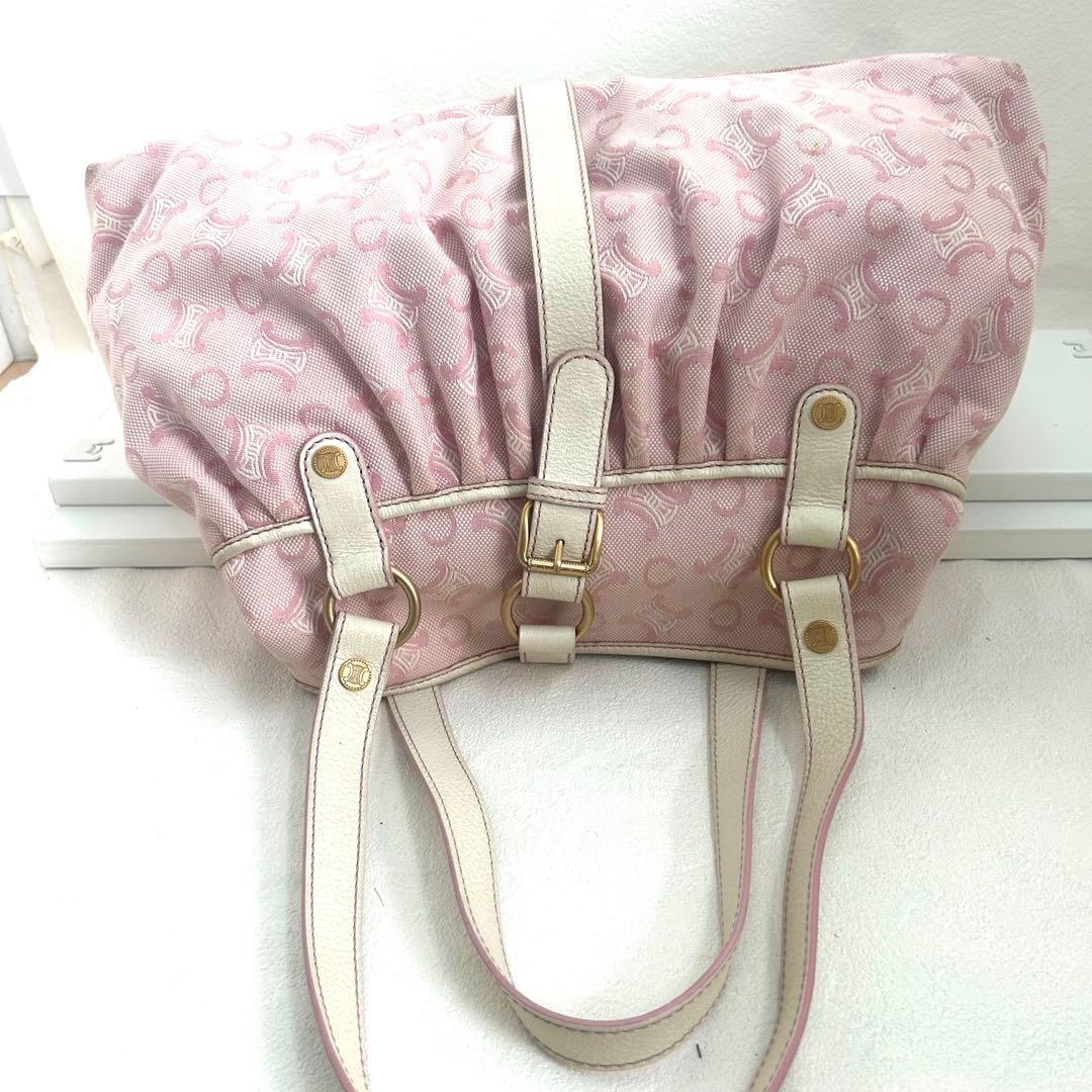 セリーヌ CELINE リリーCマカダムピンクキャンバス レザーハンドバッグ