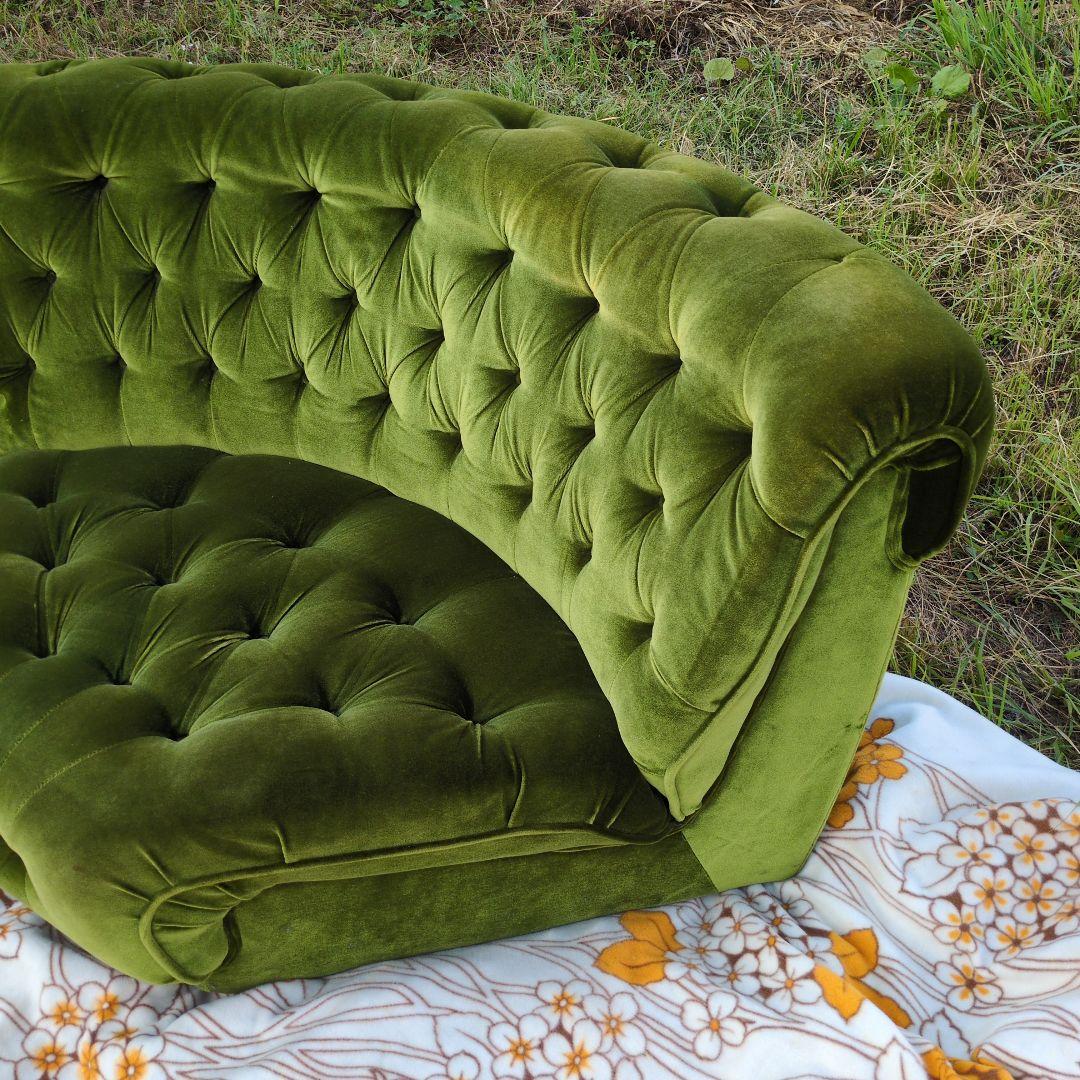 昭和レトロ オールド カリモク グリーン モケット コーナーソファ②ベルベット