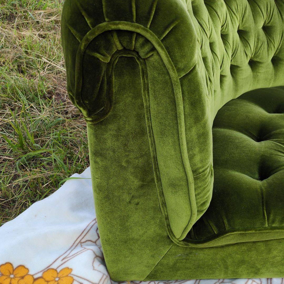 昭和レトロ オールド カリモク グリーン モケット コーナーソファ②ベルベット