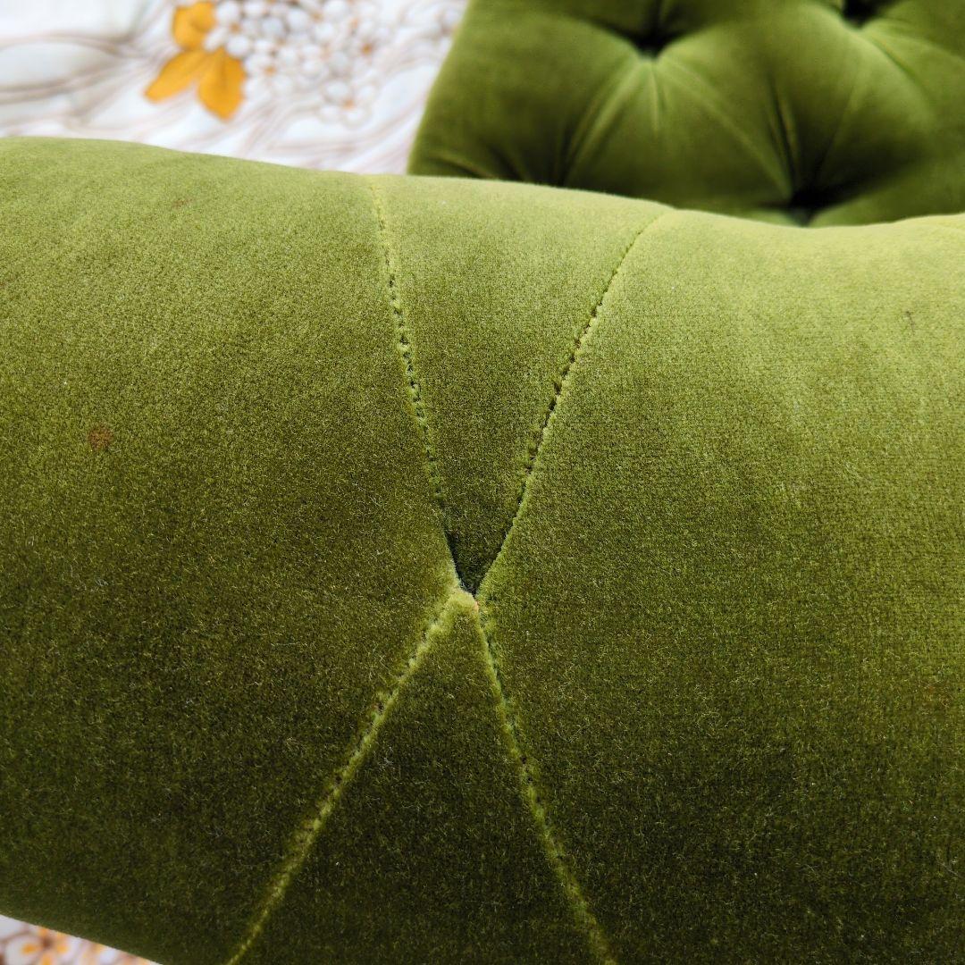 昭和レトロ オールド カリモク グリーン モケット コーナーソファ②ベルベット