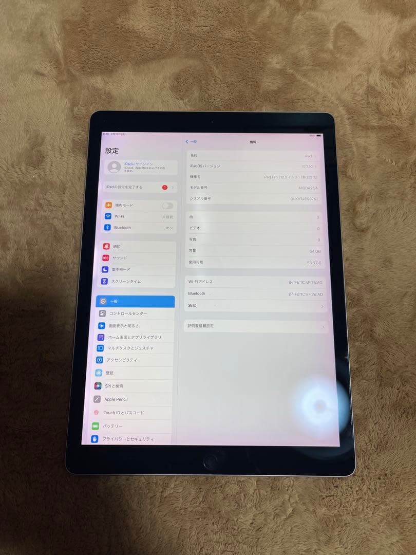 iPad Pro 12.9インチ 第2世代 WiFi モデル64GB