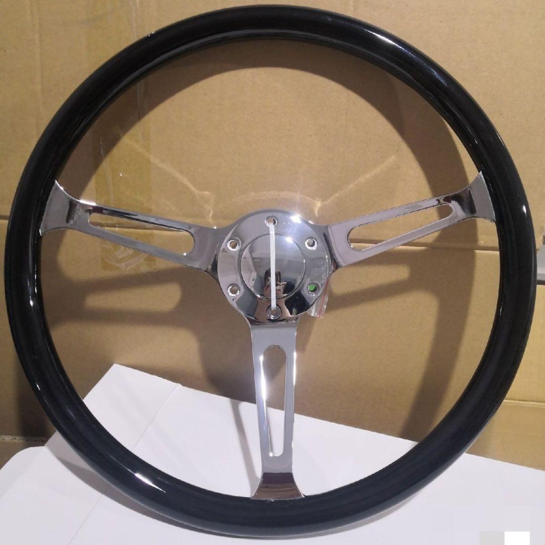 15インチ 汎用ステアリングホイール 3スポーク ブラック＆シルバー 電鍍仕上げ