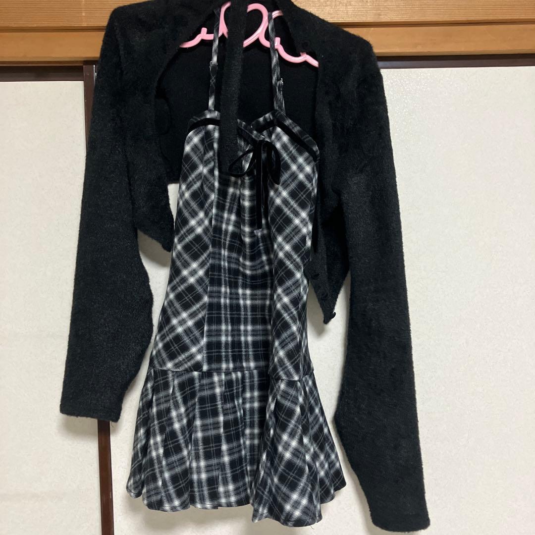 bunnylis ファーボレロチェックミニワンピース