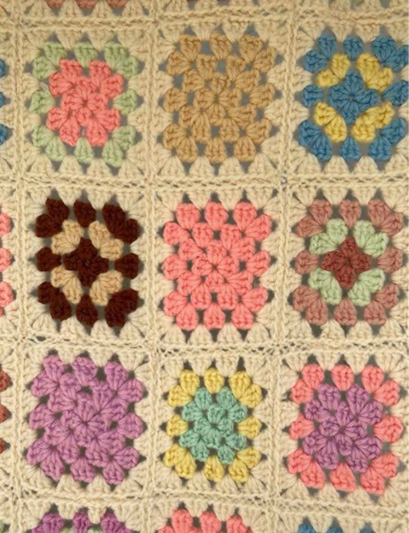 古着 ビンテージ 70s グラニー ブランケット 大判 キャンプ ラグ