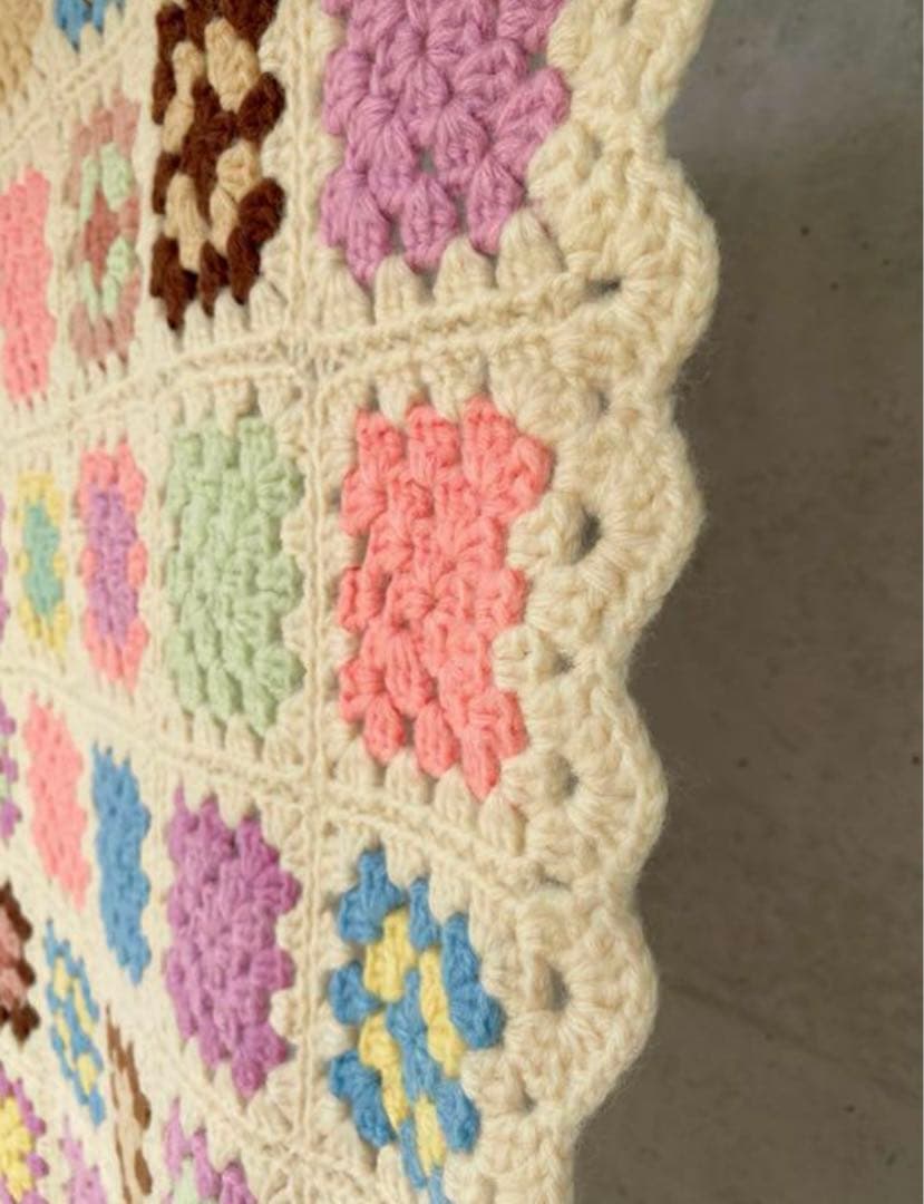 古着 ビンテージ 70s グラニー ブランケット 大判 キャンプ ラグ