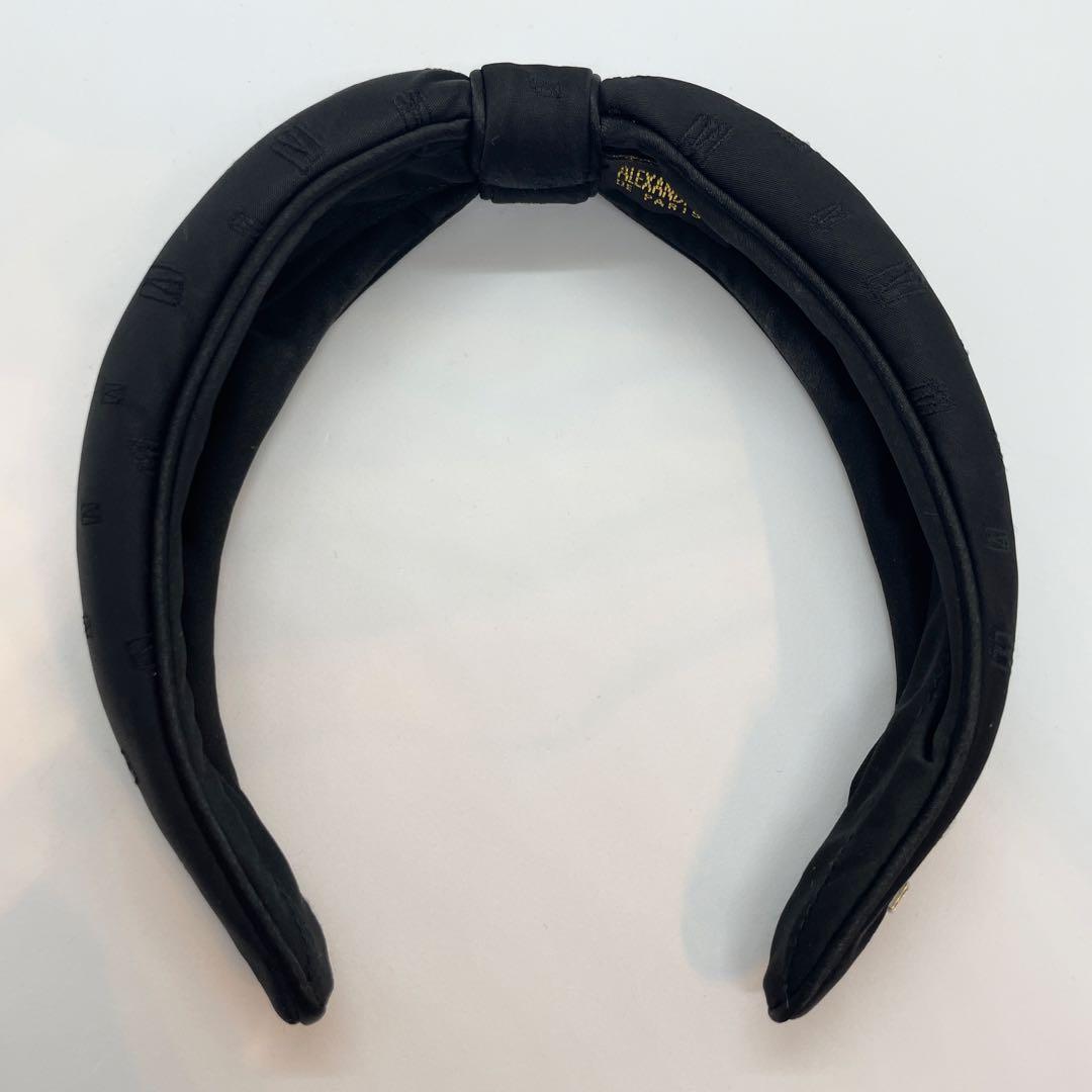 アレクサンドルドゥパリ シルク サテン リボン カチューシャ ロゴ入り ブラック