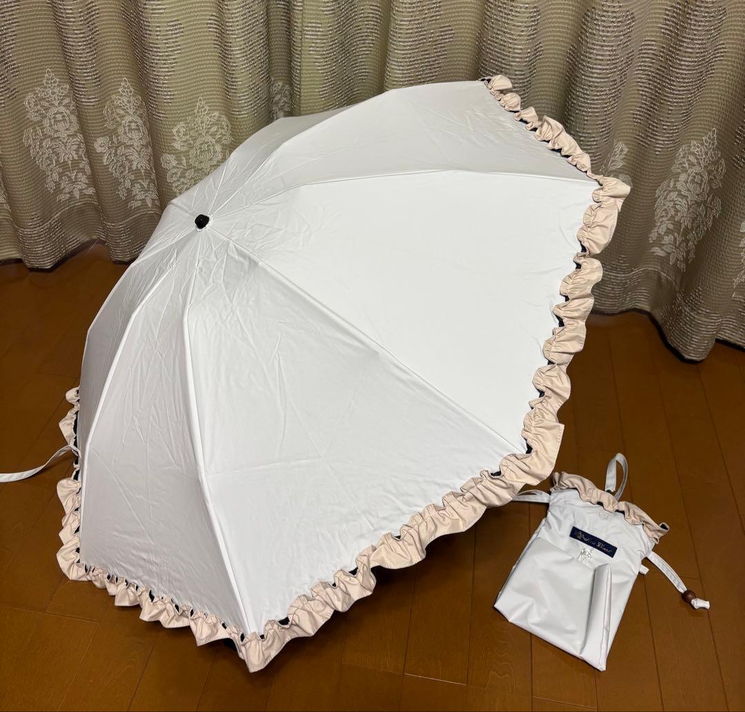 芦屋ロサブラン日傘 3段折り(傘袋付) フリル アイボリー×ベージュ 匿名配送