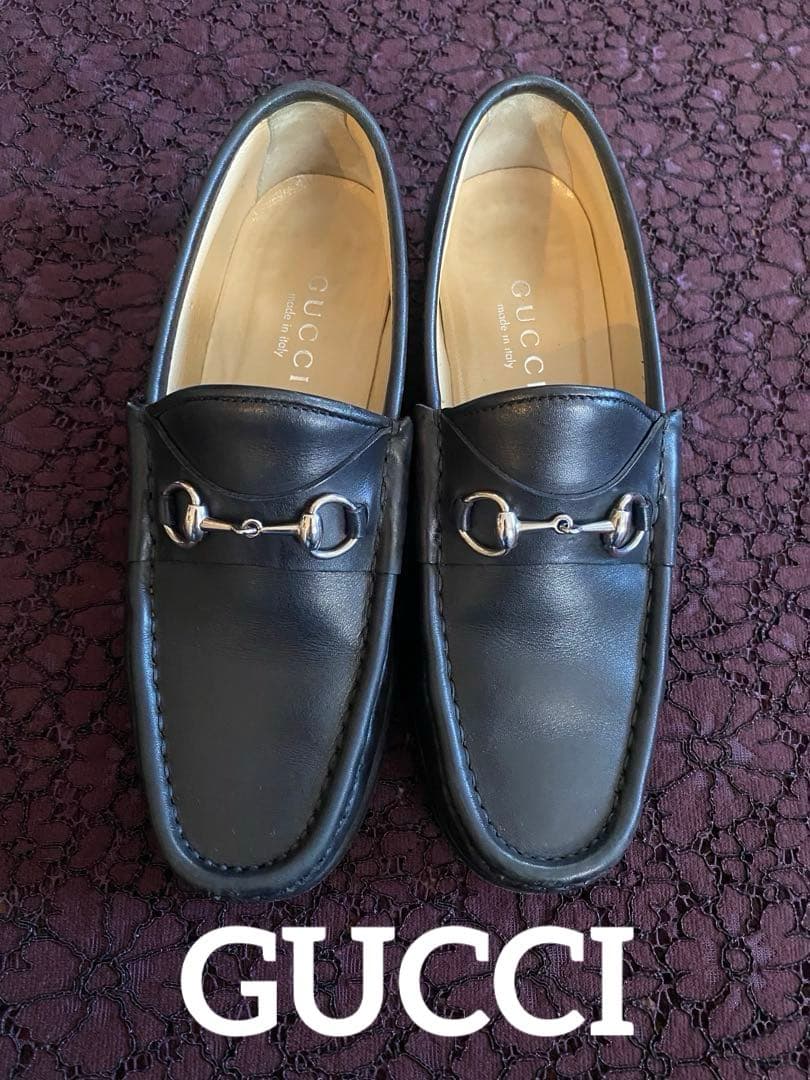 【美品】GUCCI グッチ ホースビットローファー 37本革 ブラックシルバー