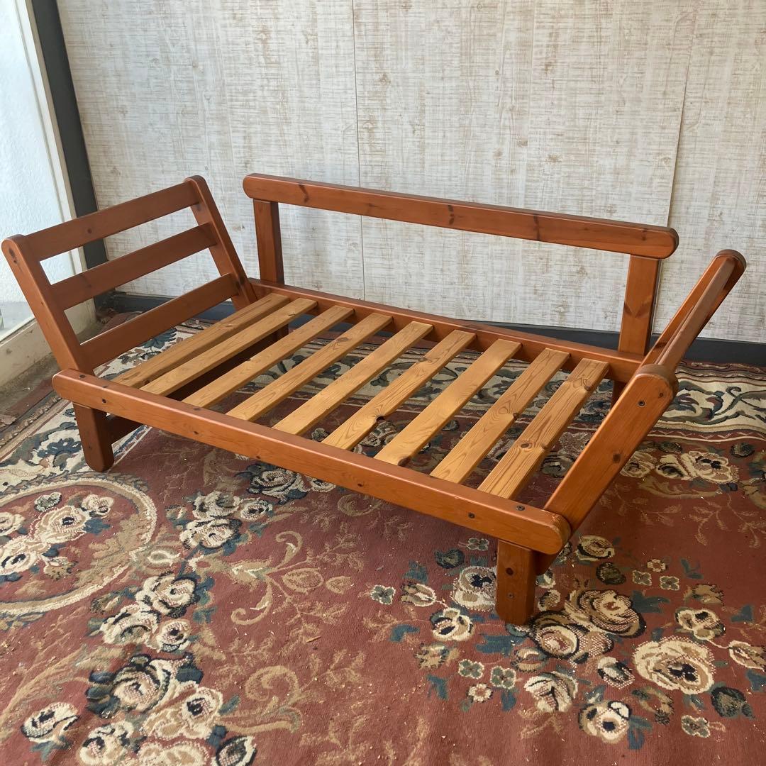 北欧レトロ 天然木 無垢材 ウッドベンチ ソファーベッド 2人掛けベンチ