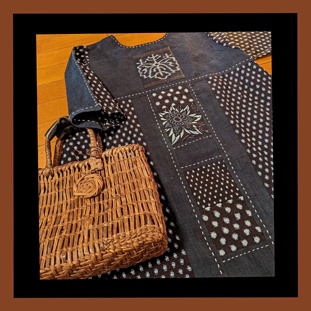 藍染家紋風呂敷♥古布リメイクワンピース　フォーウェイタイプ