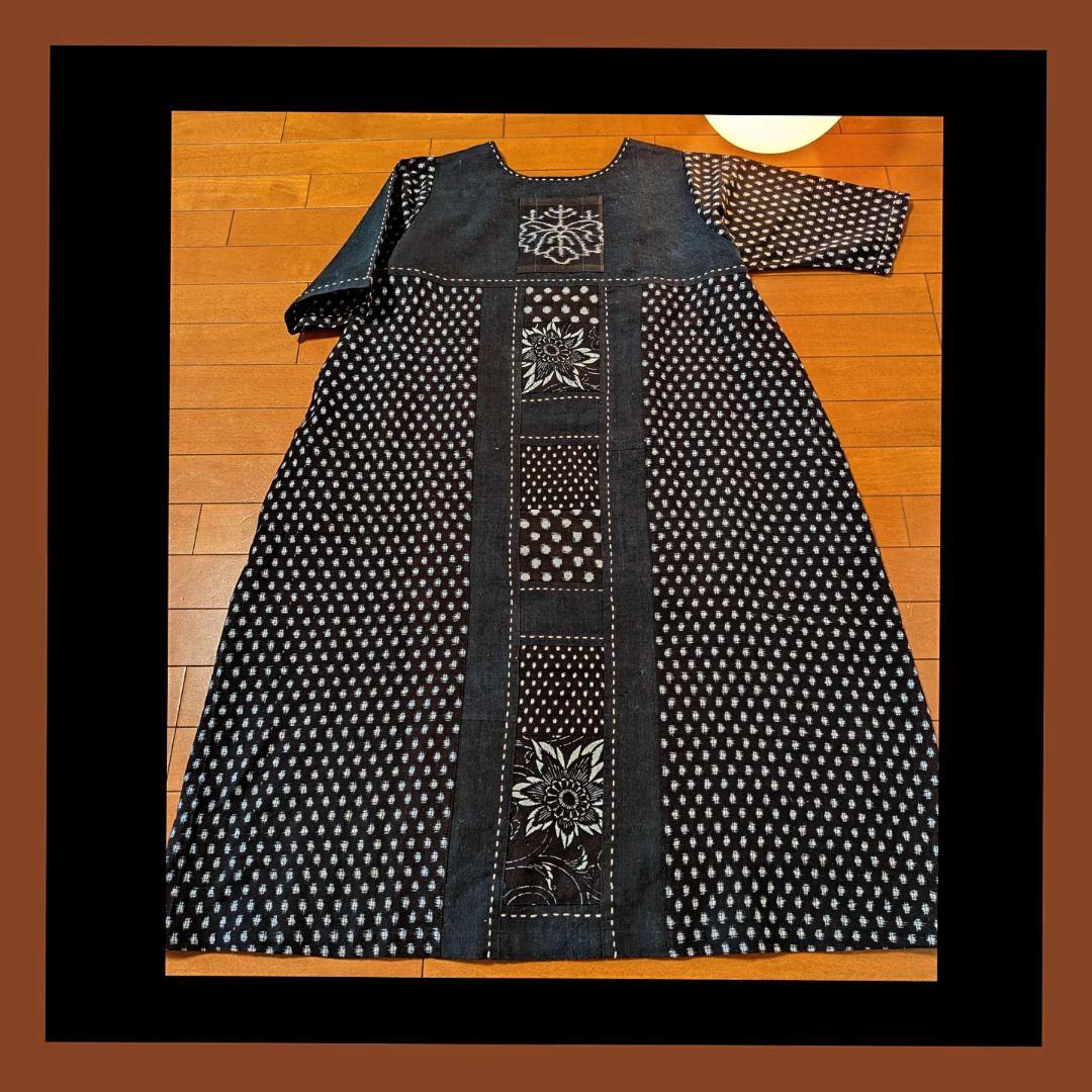 藍染家紋風呂敷♥古布リメイクワンピース　フォーウェイタイプ