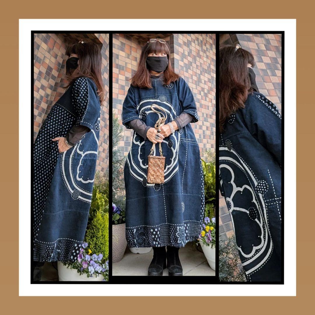 藍染家紋風呂敷♥古布リメイクワンピース　フォーウェイタイプ