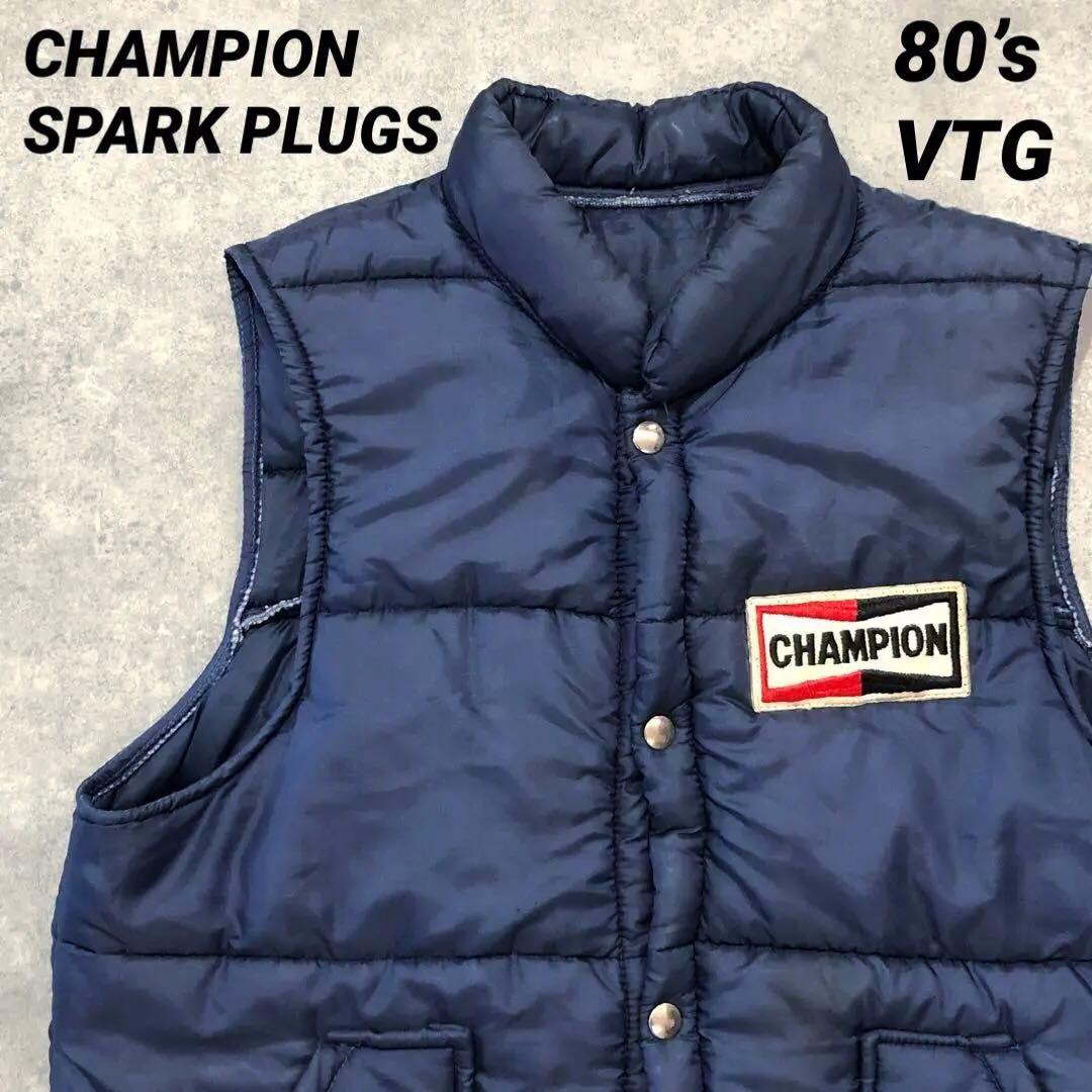 80s US古着 CHAMPION 中綿 ベスト M チャンピオン プラグ