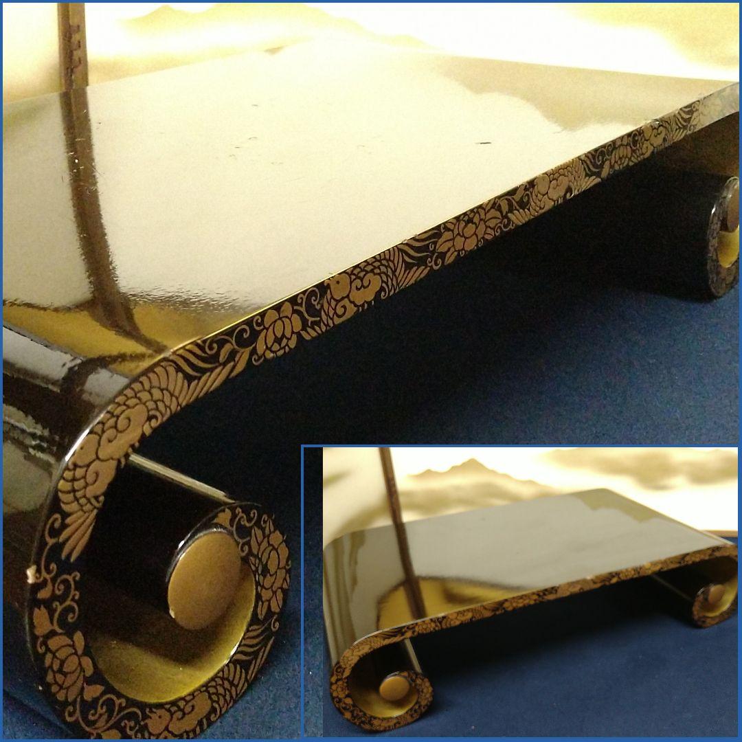 AE18 時代 輪島塗 巻卓 巻足 巻脚 裏総金箔 四君子 草花紋 蒔絵