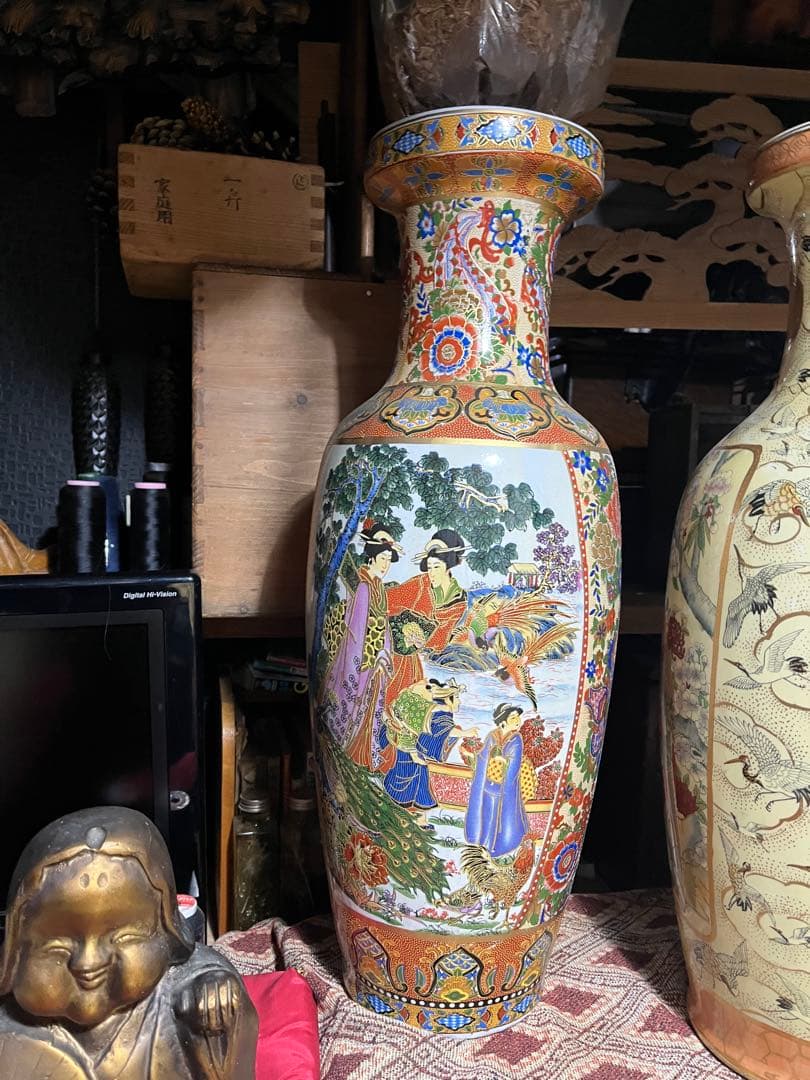 shota 薩摩焼 飾り大壺 60cm 金彩色絵 、豪華爛漫 美人図画 、