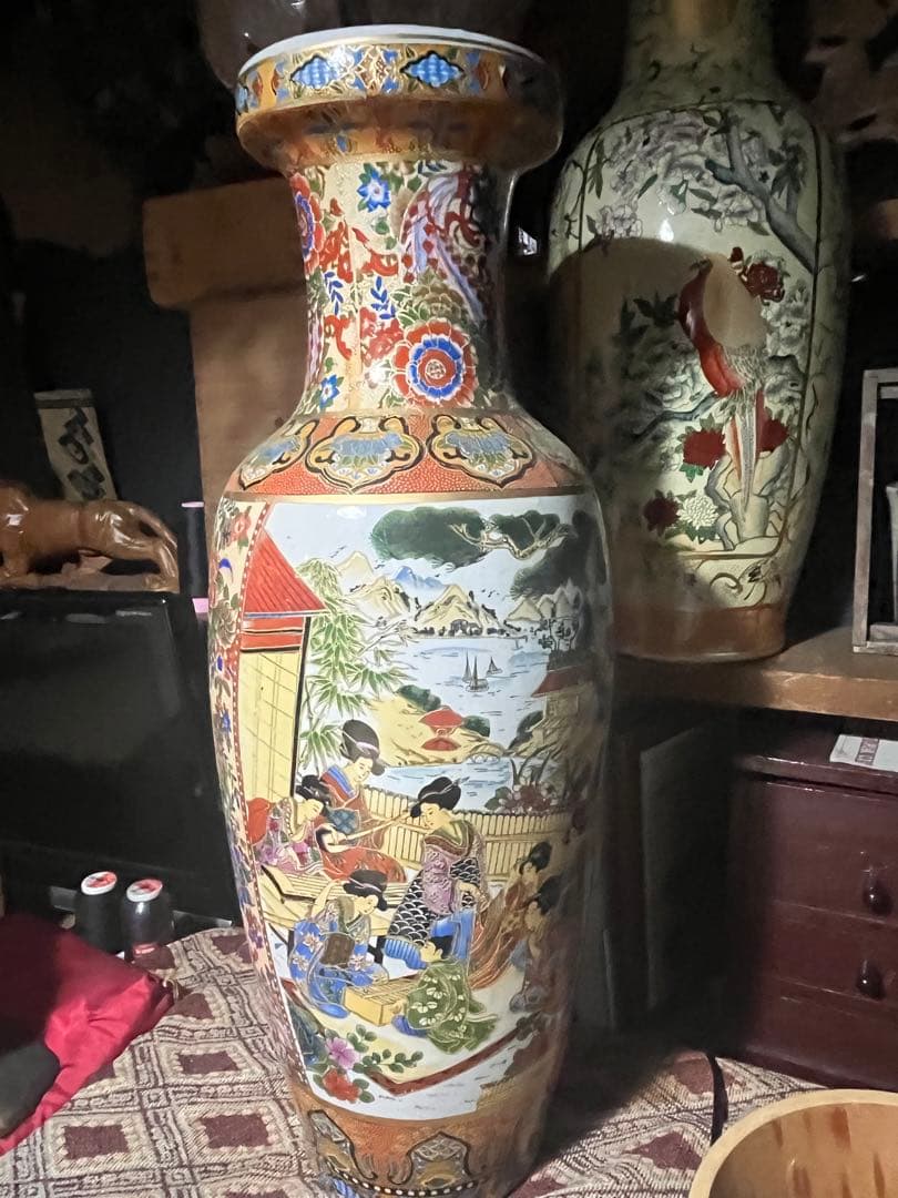 shota 薩摩焼 飾り大壺 60cm 金彩色絵 、豪華爛漫 美人図画 、