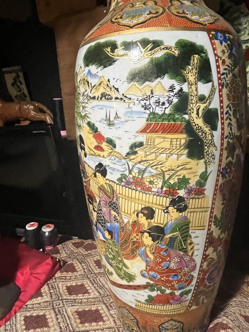 shota 薩摩焼 飾り大壺 60cm 金彩色絵 、豪華爛漫 美人図画 、