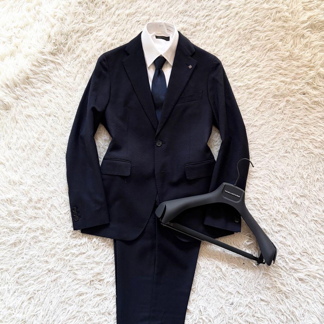 <美品>TAGLIATORE ヴェスビオ ネイビー ウール スーツ サイズ44
