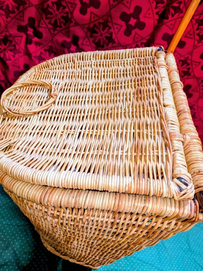 アンティーク ラタン 籐 キャリーバスケット キャリーバッグ カート