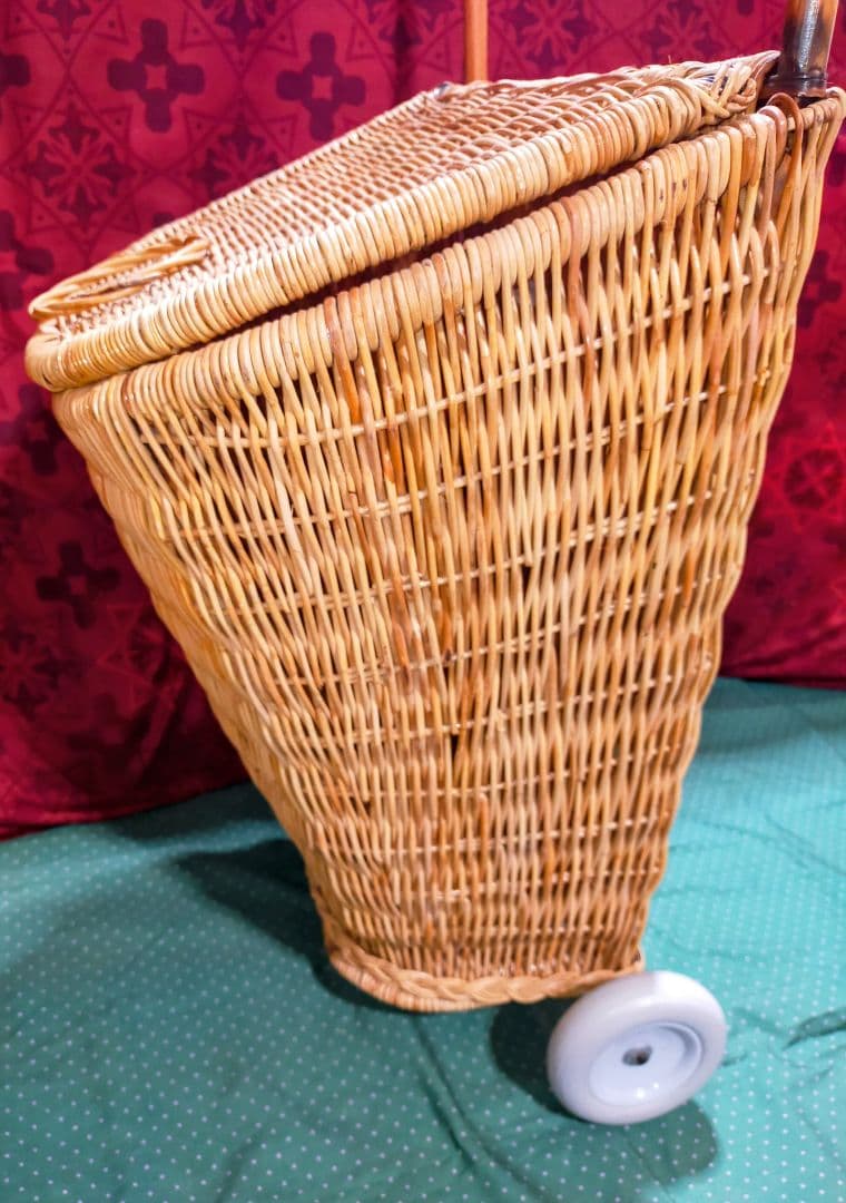 アンティーク ラタン 籐 キャリーバスケット キャリーバッグ カート