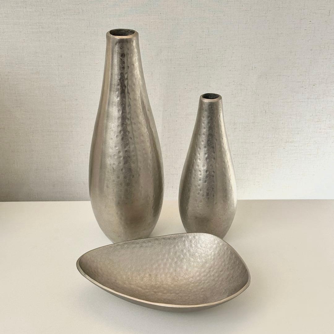 J*M様 【終売品】ACTUS シルバーフラワーベース大小&小物置き【3点セット