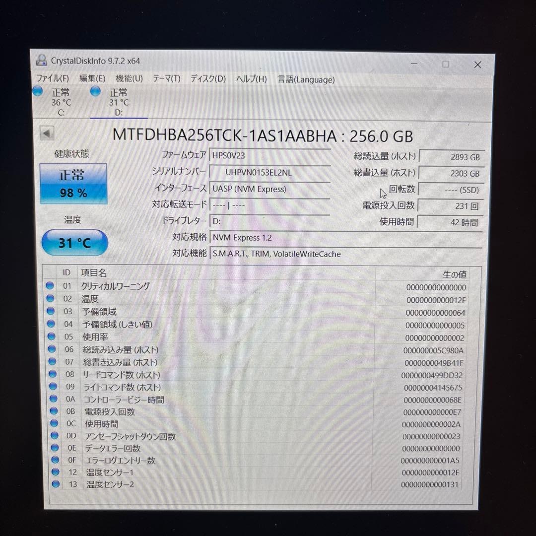 ④ M.2 SSD NVMe 256GB×4本＋128GB×1本
