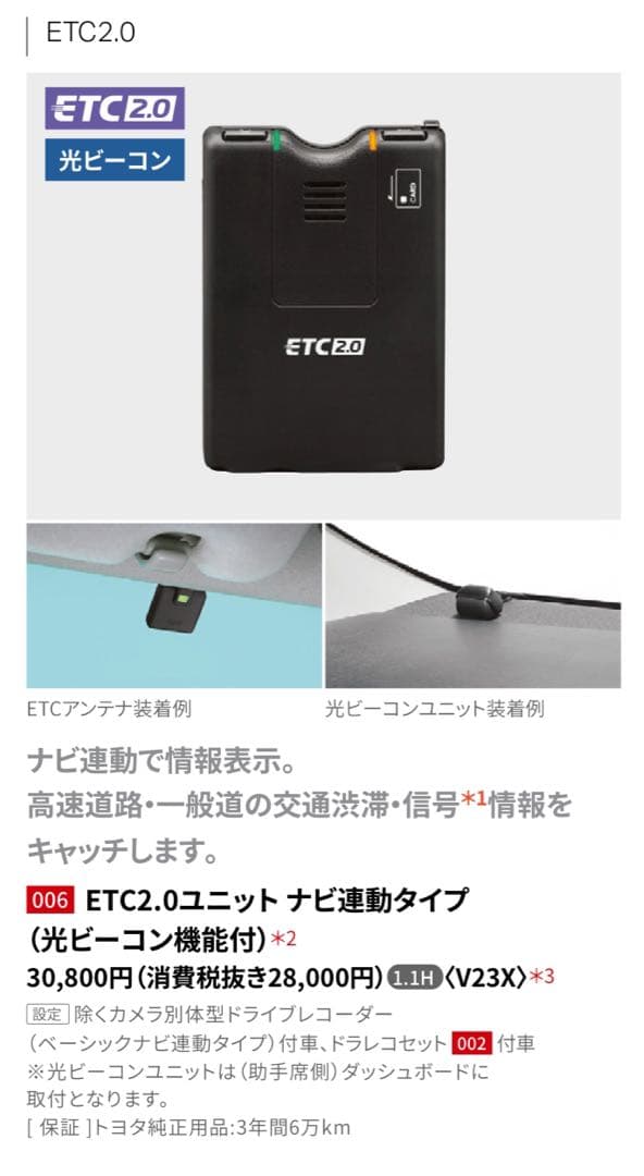 トヨタ純正ナビ連動ETC2.0車載器 光ビーコン連動 (非ビルトイン)