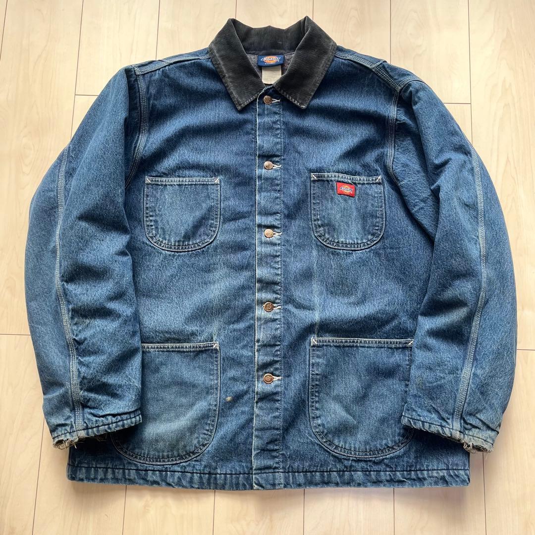 90s Dickies カバーオール デニム コーデュロイ衿 ブランケット裏地