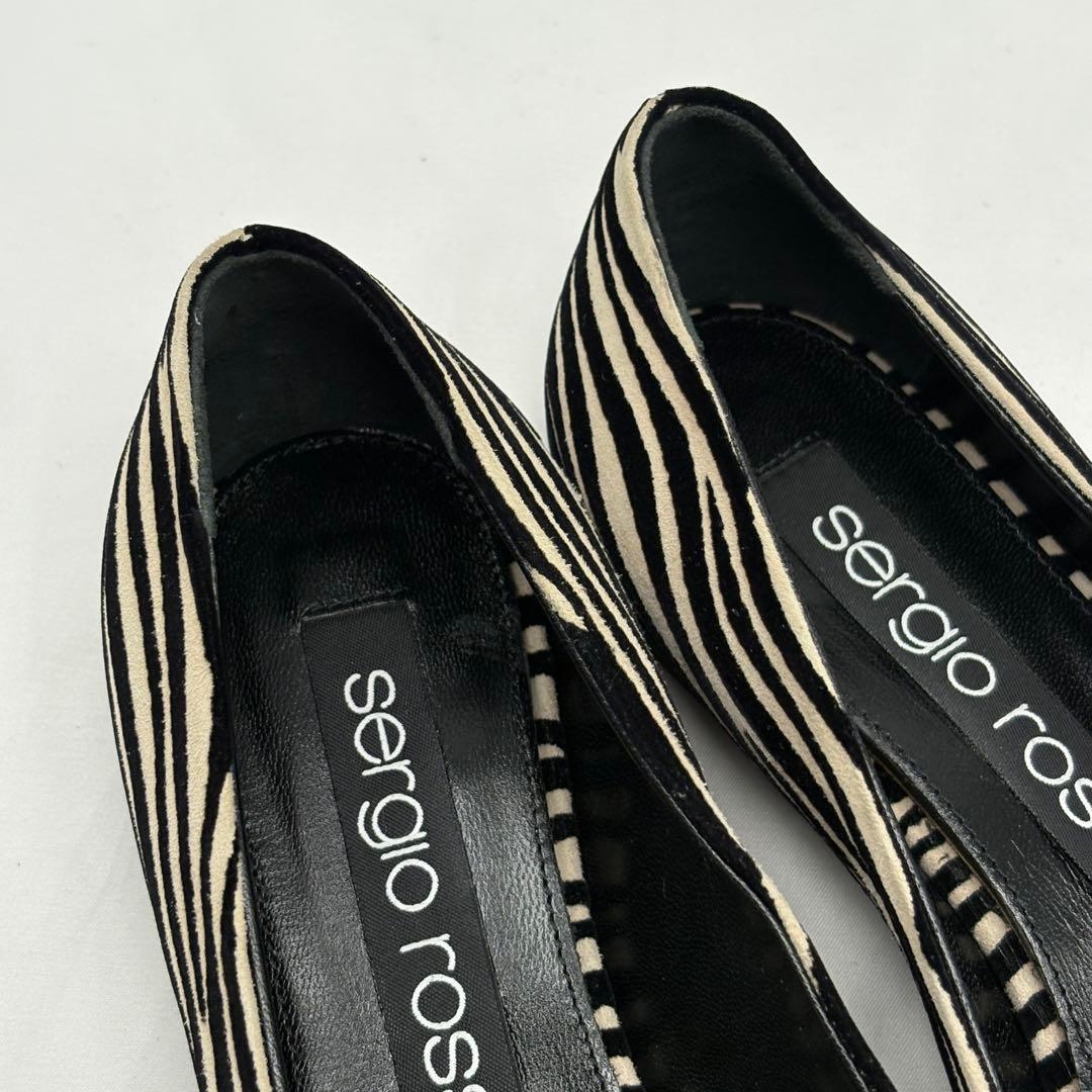 【美品】セルジオロッシ sr1 ゼブラ プレート フラットシューズ 総柄 金具