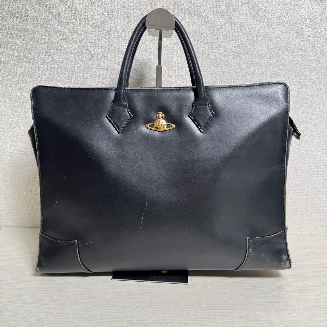 ヴィヴィアンウエストウッド Q18 オーブロゴ レザー ビジネスバッグ ブラック