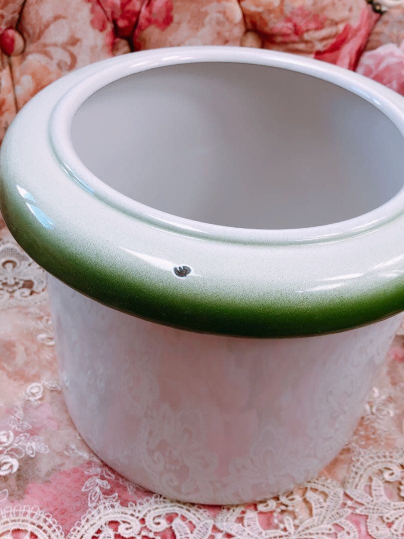 最終価格❣️フリルカバー付 イマンimaneイヴ ダスト缶 ホーロートラッシュ缶