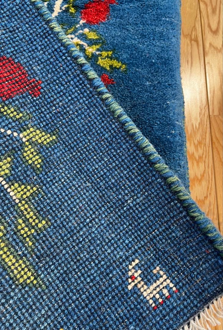 【年末キャンペーン】ペルシャ　ギャッベ 玄関　90×63 藍色　ザクロの木