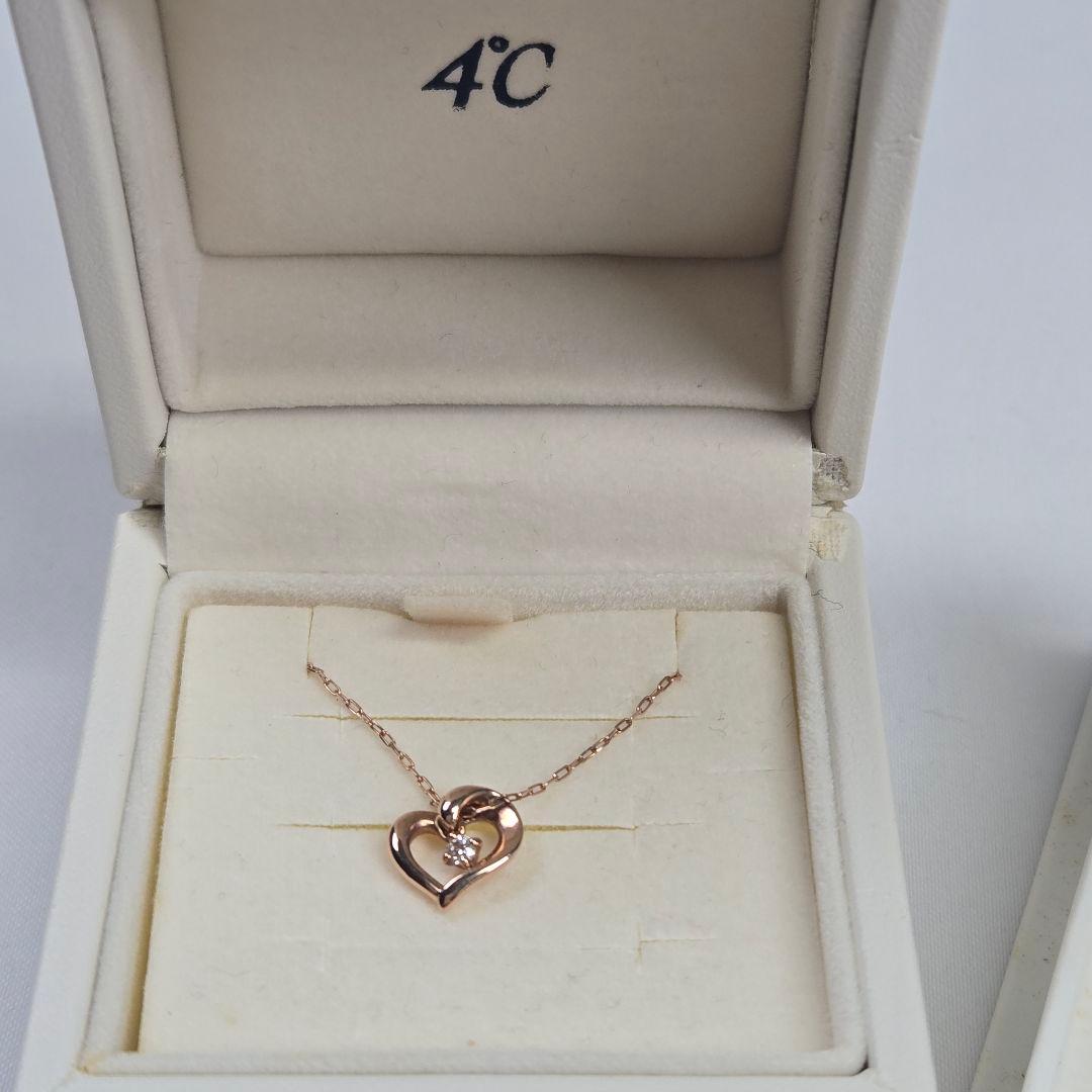4℃ K10 ピンクゴールド ハート ネックレス ダイヤモンド 箱付き