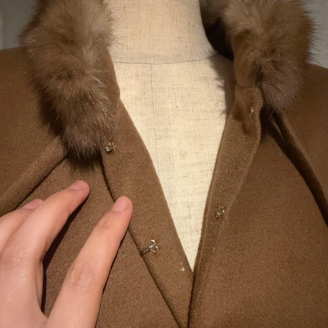 d*3様 美品 カシミア100% ファーポンチョ キャメル系