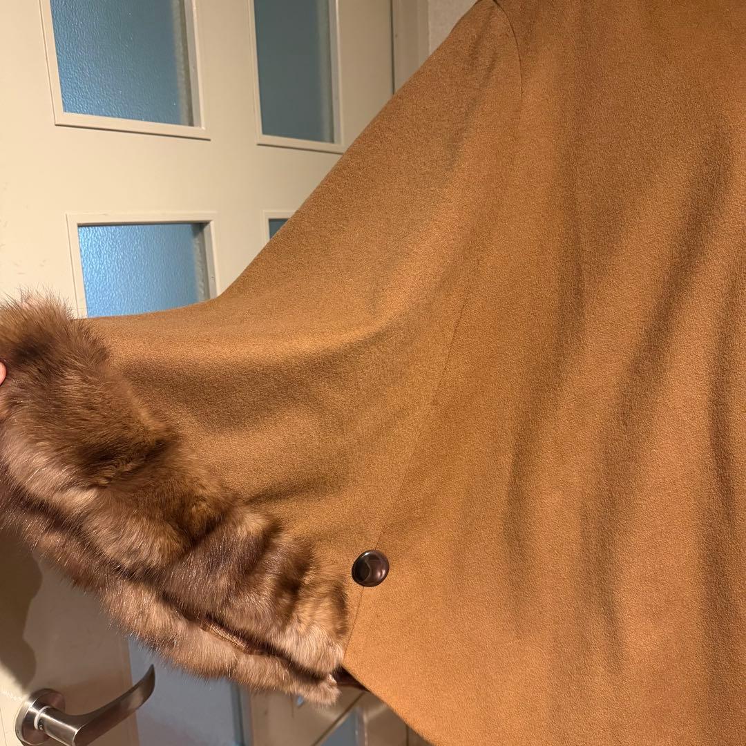 d*3様 美品 カシミア100% ファーポンチョ キャメル系