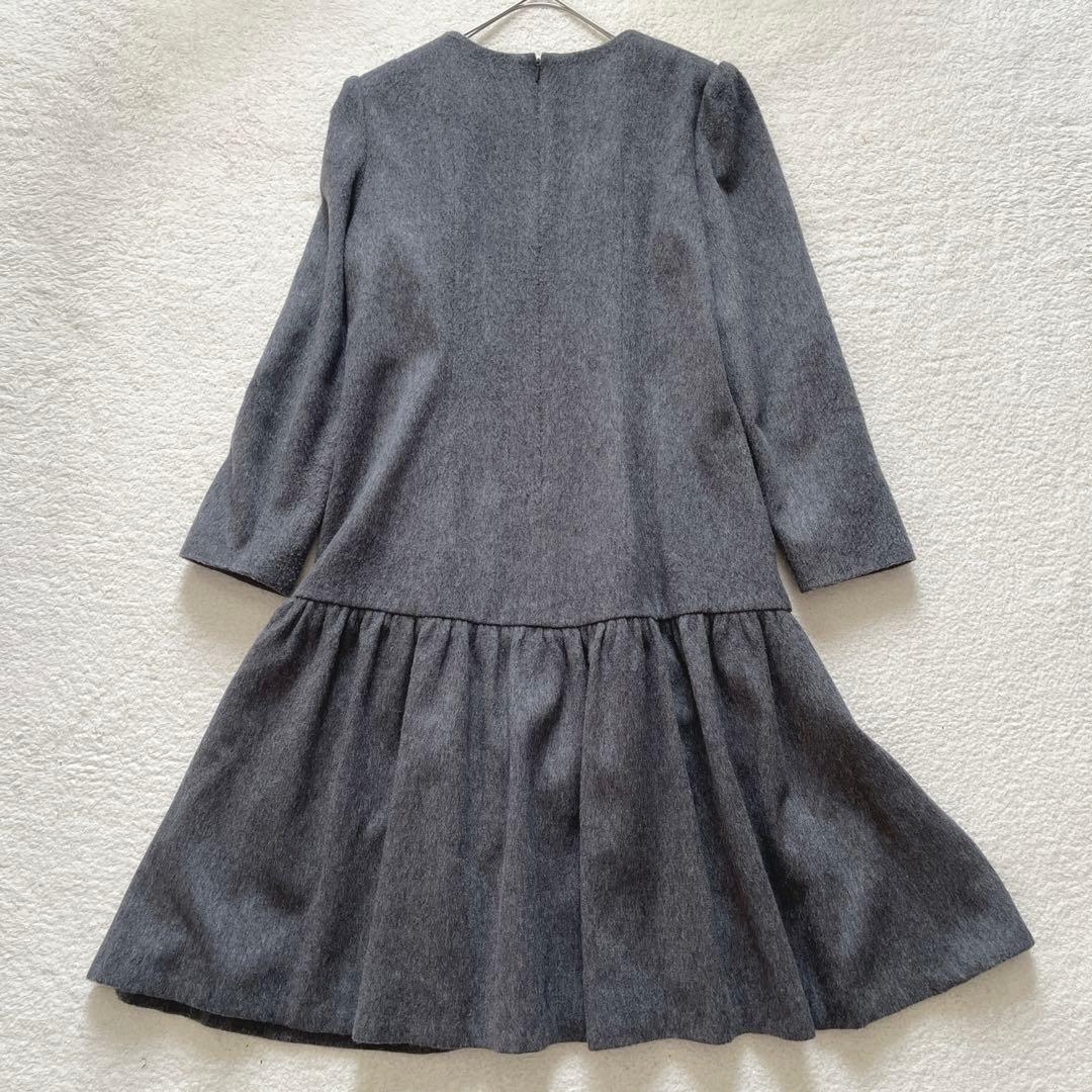 アベニールエトワール ウール カシミヤ ギャザー ワンピース グレー