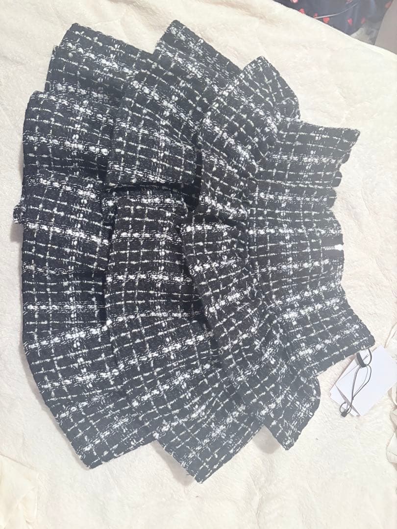 ミシェルマカロン チェックツイードフリル美脚スカート