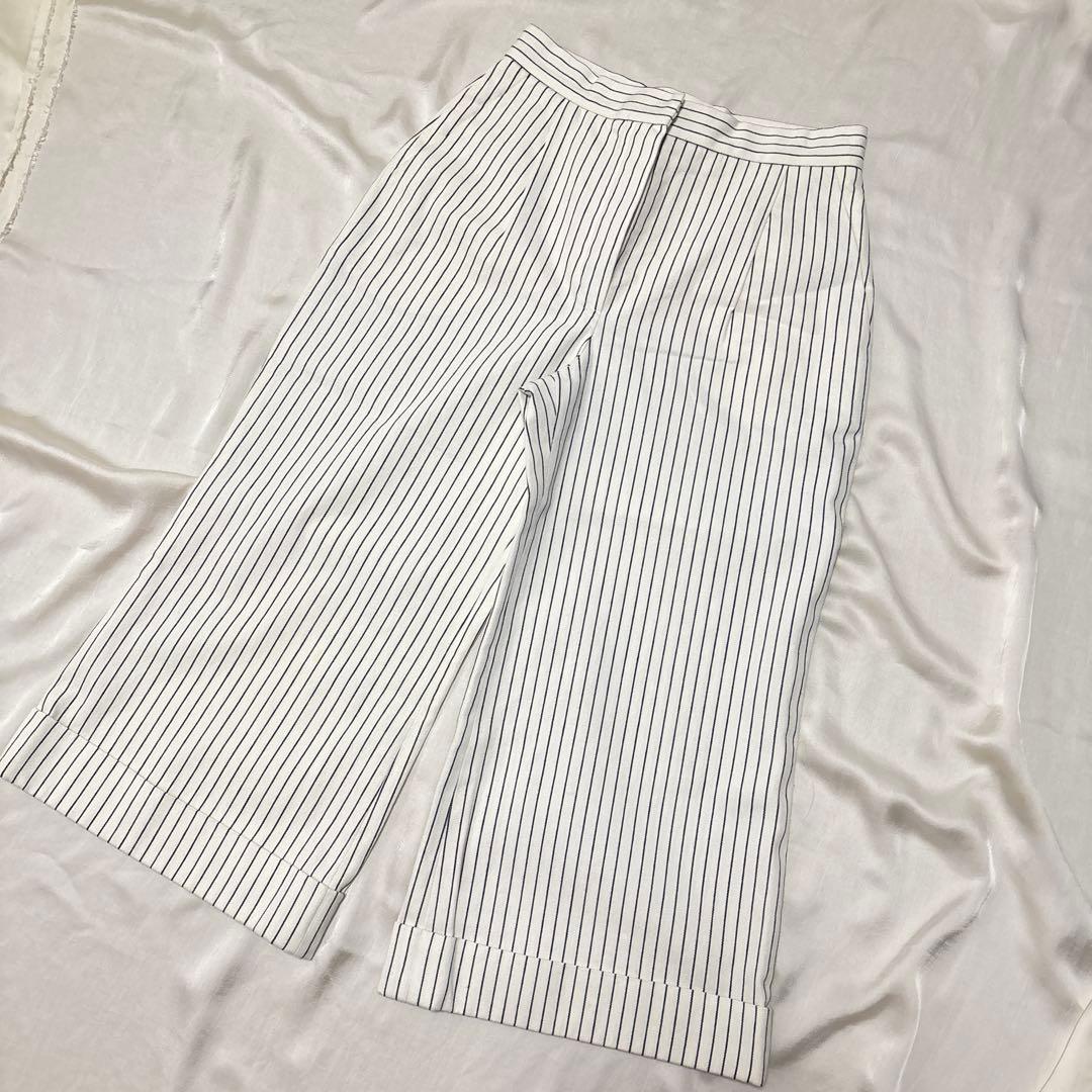 CHANEL ストライプ 七分丈 ガウチョパンツ 白 36