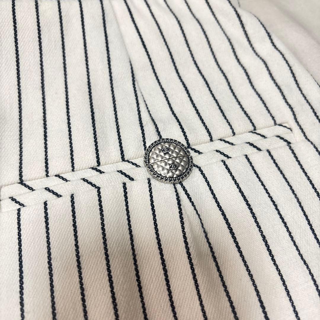 CHANEL ストライプ 七分丈 ガウチョパンツ 白 36