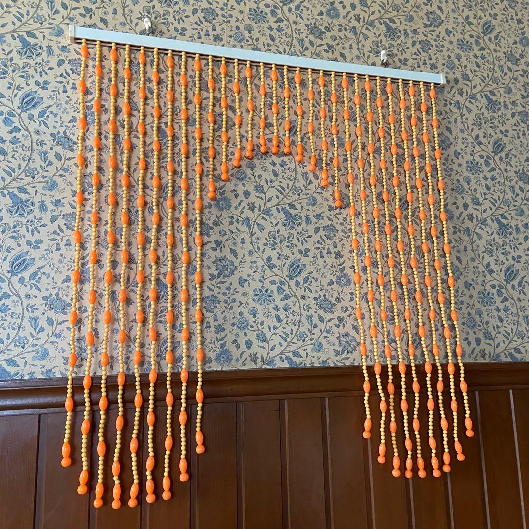 昭和レトロ　ビーズのれん　オレンジ　当時物　レトロポップ　デッドストック