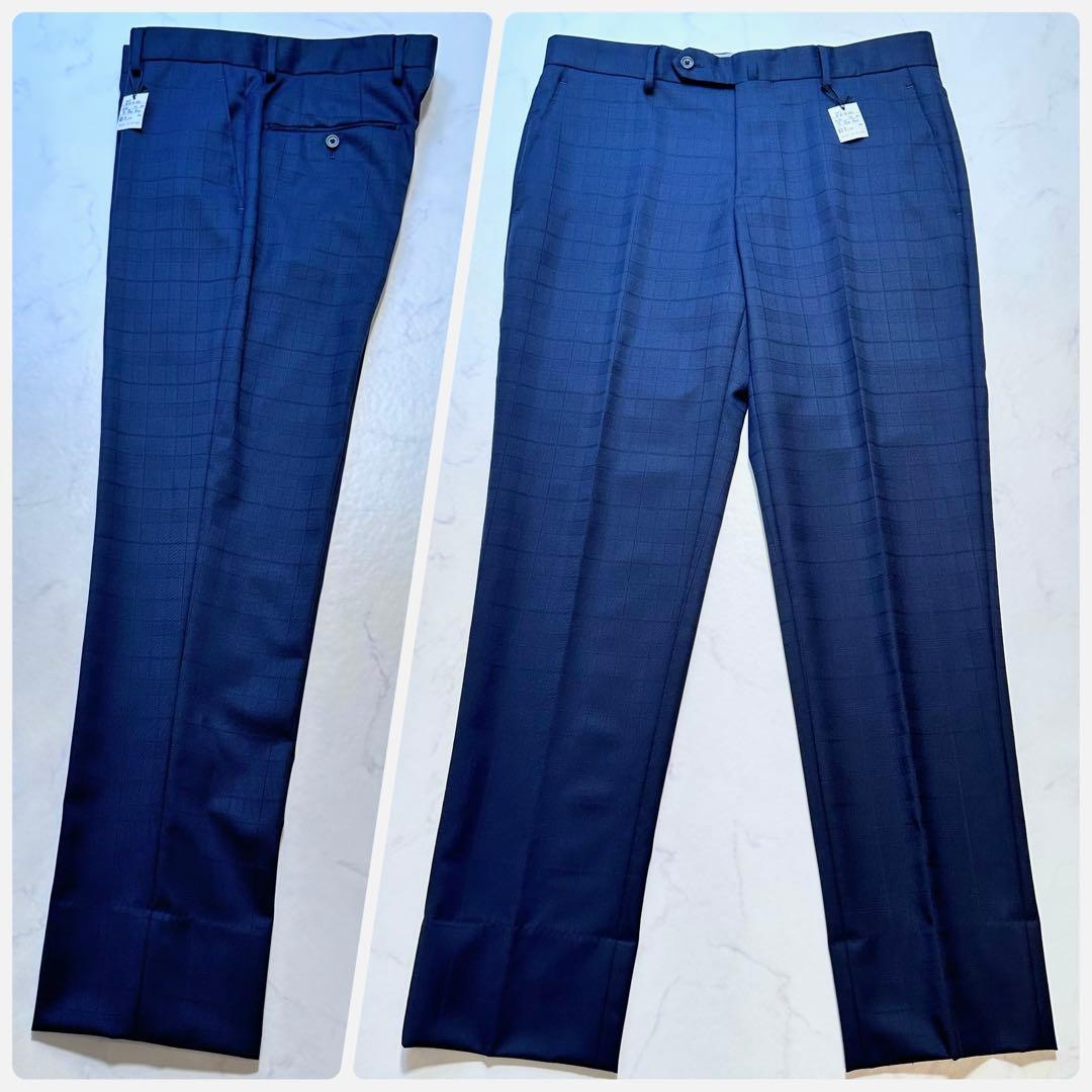 24AW タグ付き◎五大陸 スーツ 山栄毛織 ウール 紺 シャドーチェック A5