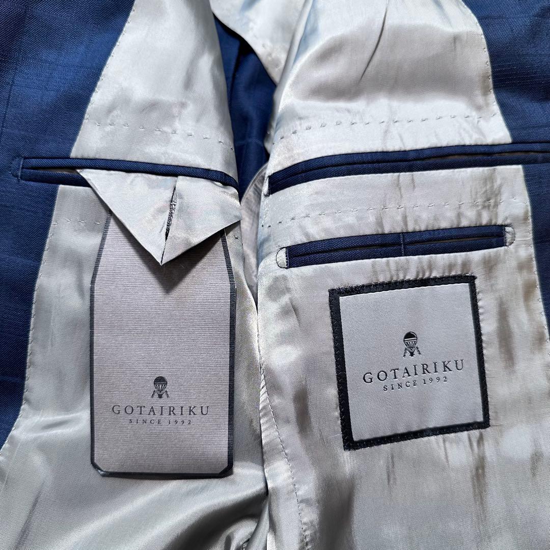 24AW タグ付き◎五大陸 スーツ 山栄毛織 ウール 紺 シャドーチェック A5