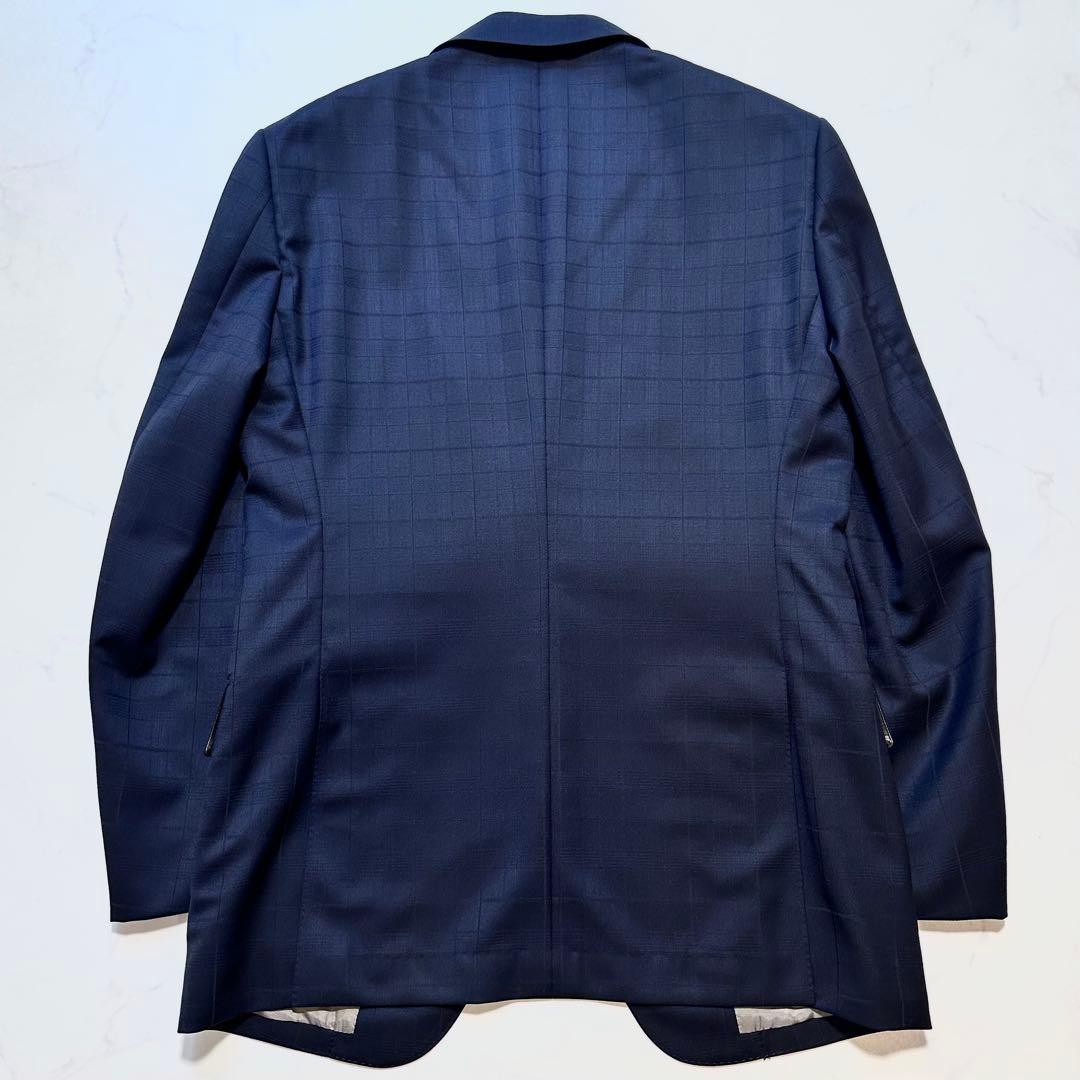 24AW タグ付き◎五大陸 スーツ 山栄毛織 ウール 紺 シャドーチェック A5