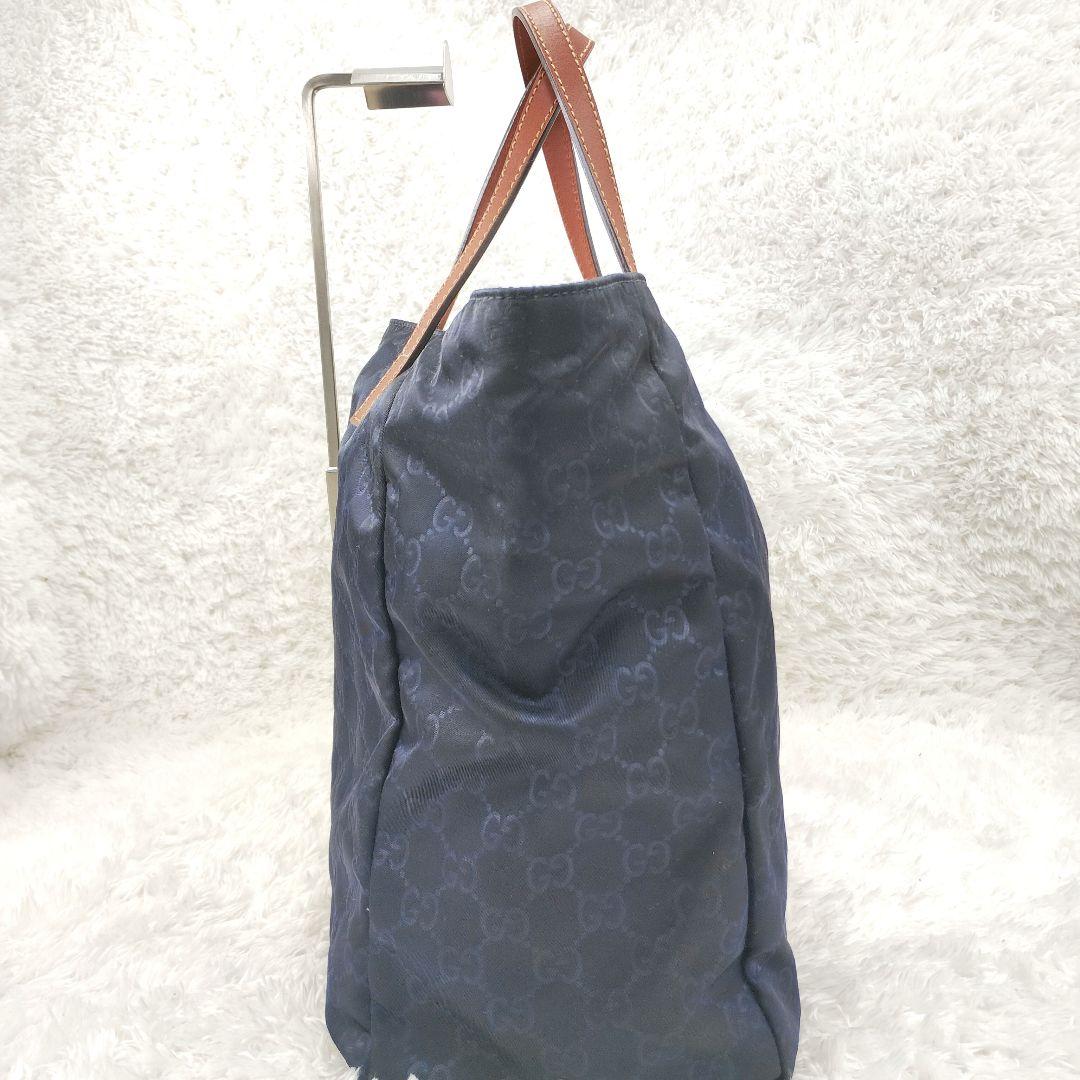 GUCCI✨️ナイロン レザー トートバッグ ショルダーバッグ ネイビー GG柄