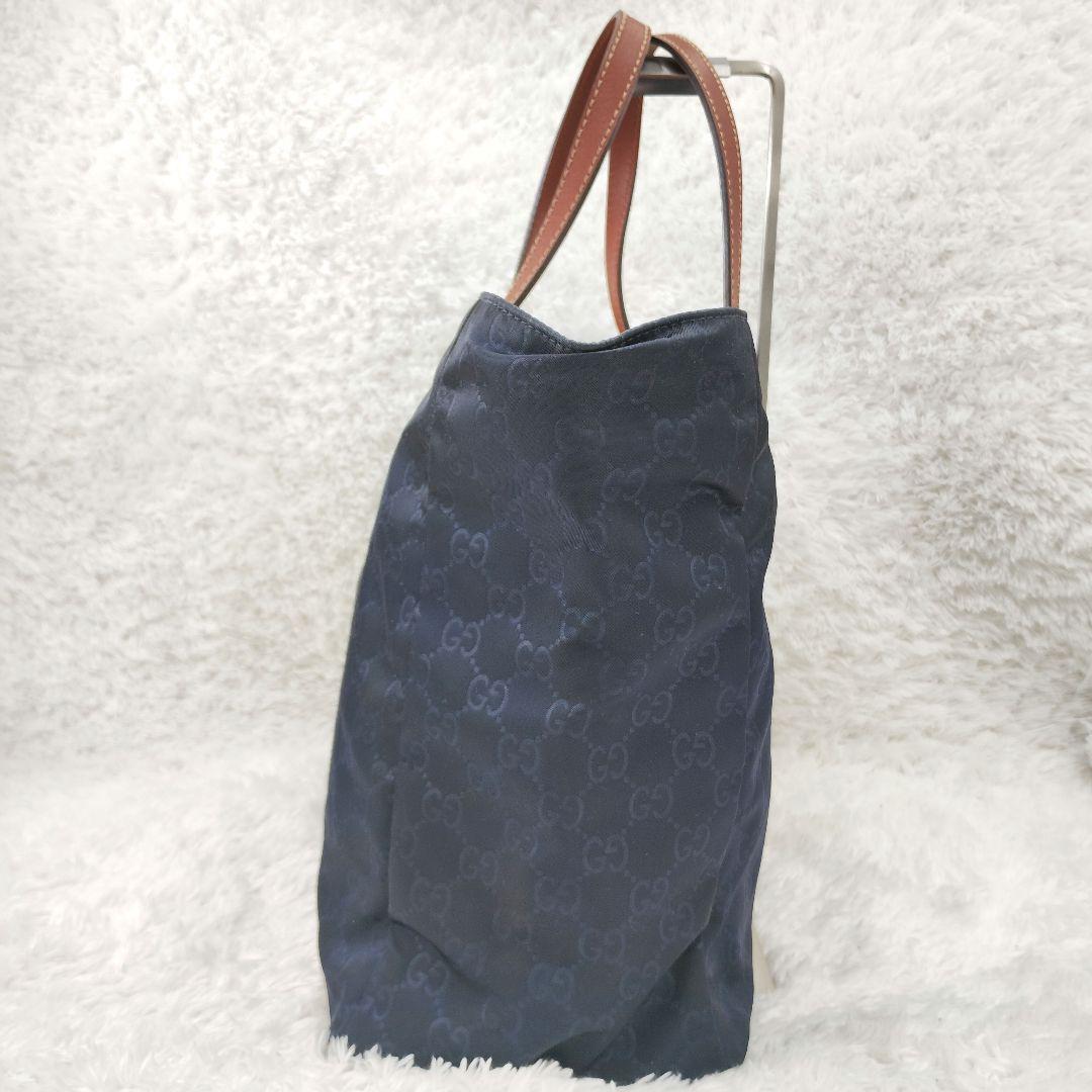 GUCCI✨️ナイロン レザー トートバッグ ショルダーバッグ ネイビー GG柄