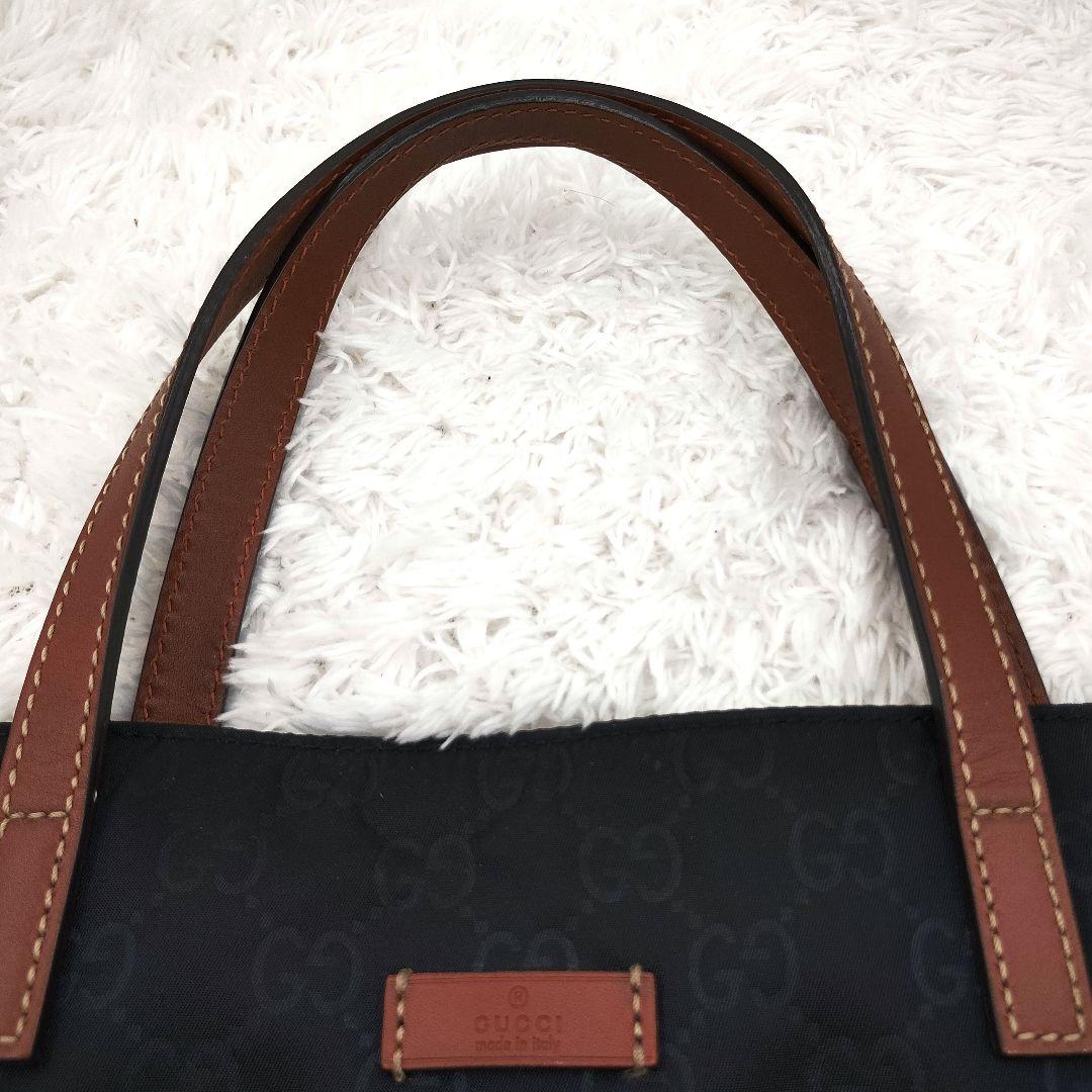 GUCCI✨️ナイロン レザー トートバッグ ショルダーバッグ ネイビー GG柄