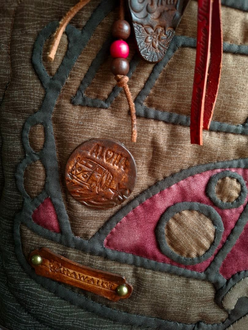 最終お値下げ　ハワイアンキルト　横長　バッグ　バス　2WAY　革タグチャーム付